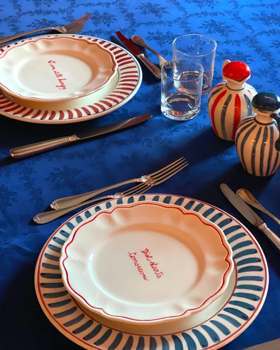 TA-DAAN Blue Striped dining plates - Set of 4