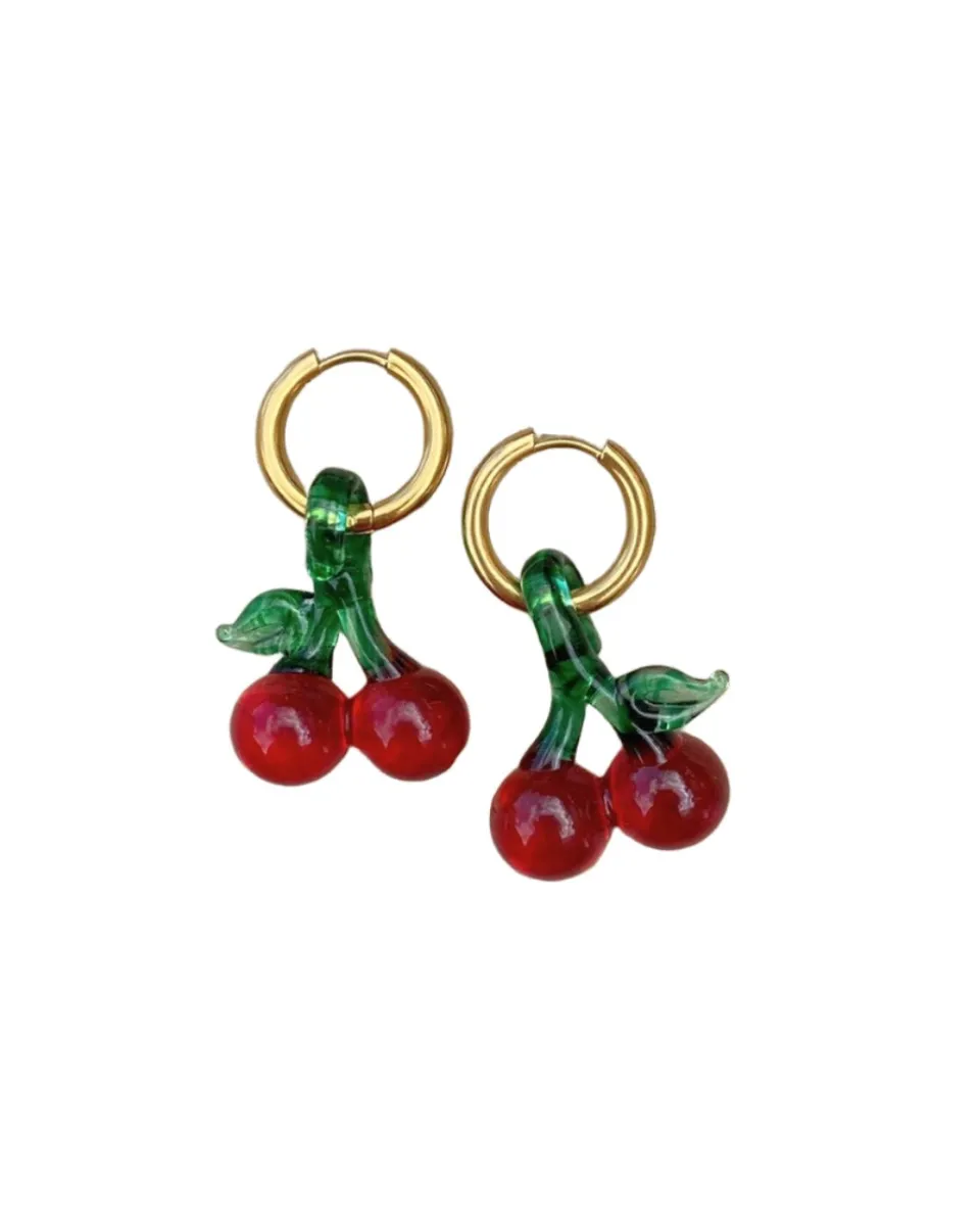 TA-DAAN Cherries Glass Earrings