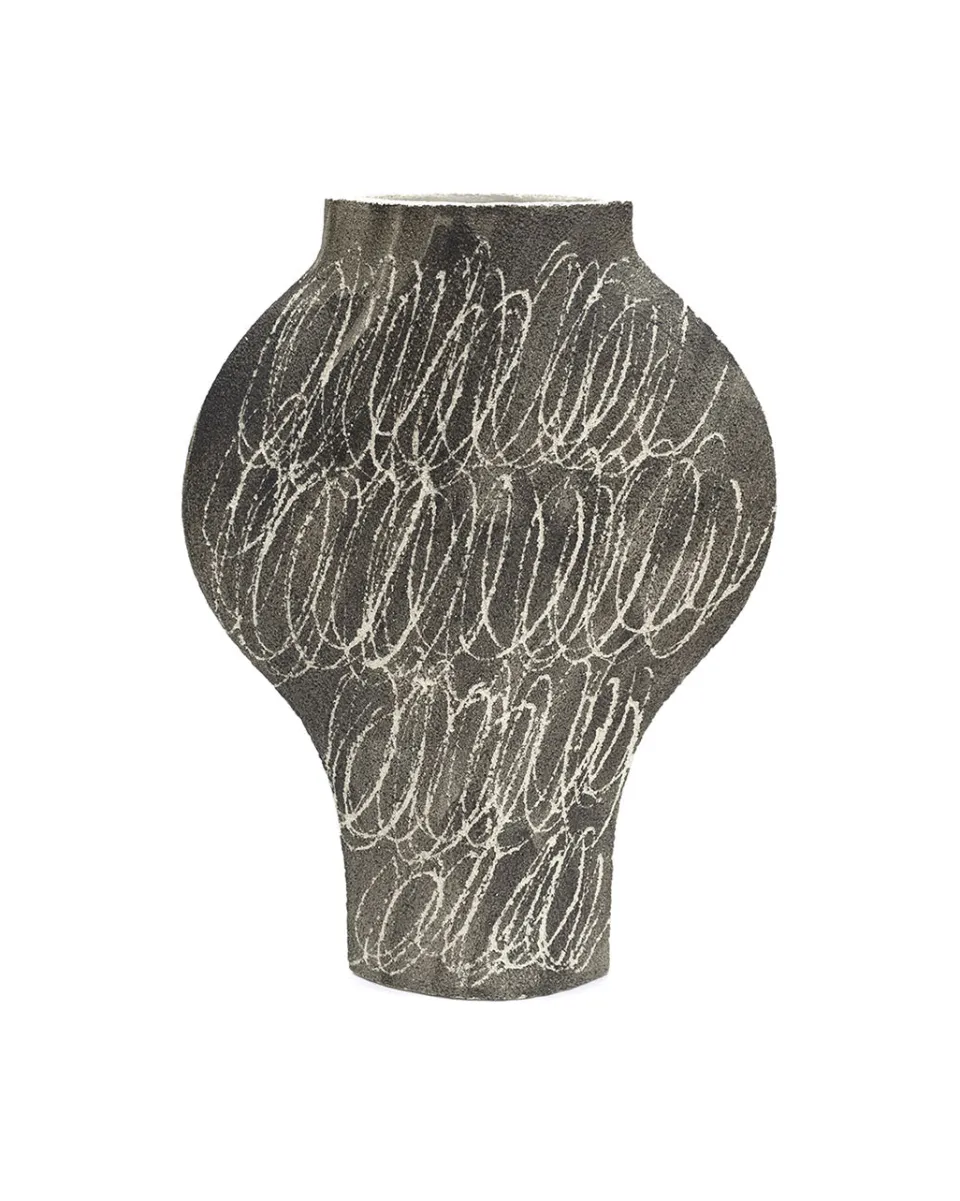 TA-DAAN ‘Dal - Negative Circles Black’ Ceramic Illustrated Vase