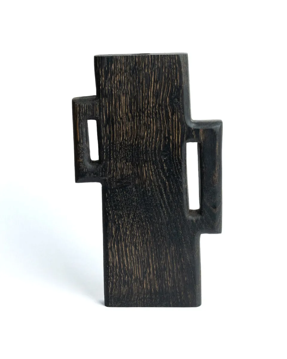 TA-DAAN Double Handles Asymetric Wood Vase