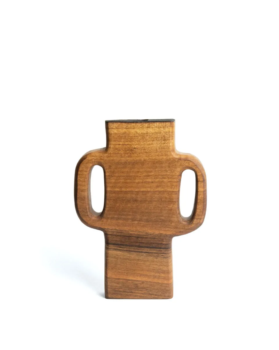 TA-DAAN Double Handles Black Cambium Wood Vase