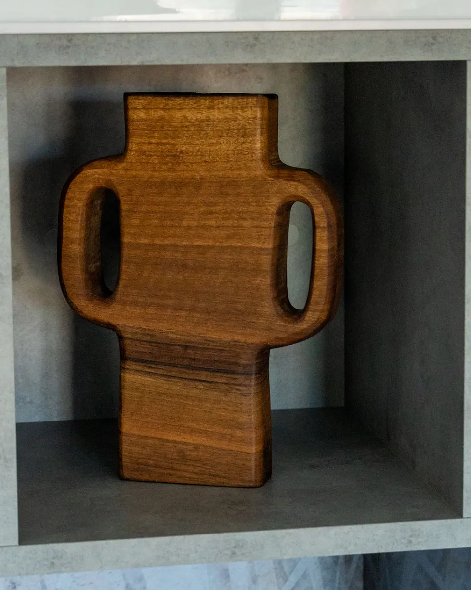 TA-DAAN Double Handles Black Cambium Wood Vase