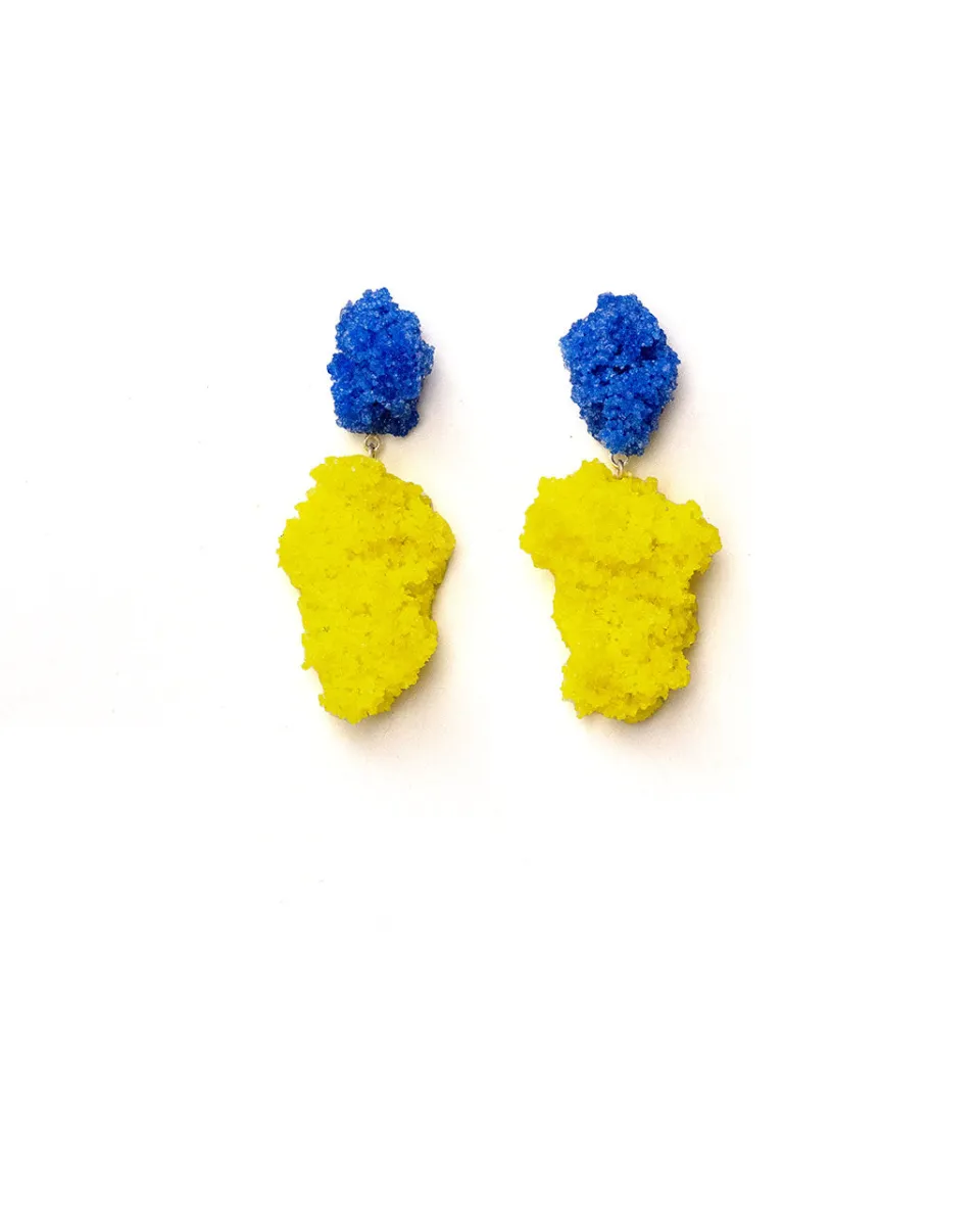 TA-DAAN Double Sugar Earrings - Blue oxide and lemon yellow
