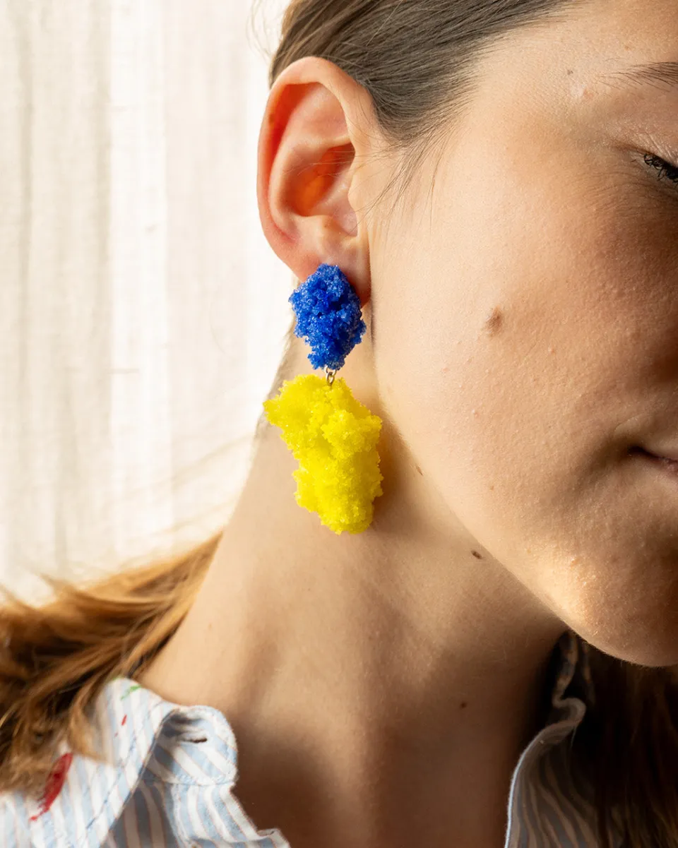 TA-DAAN Double Sugar Earrings - Blue oxide and lemon yellow