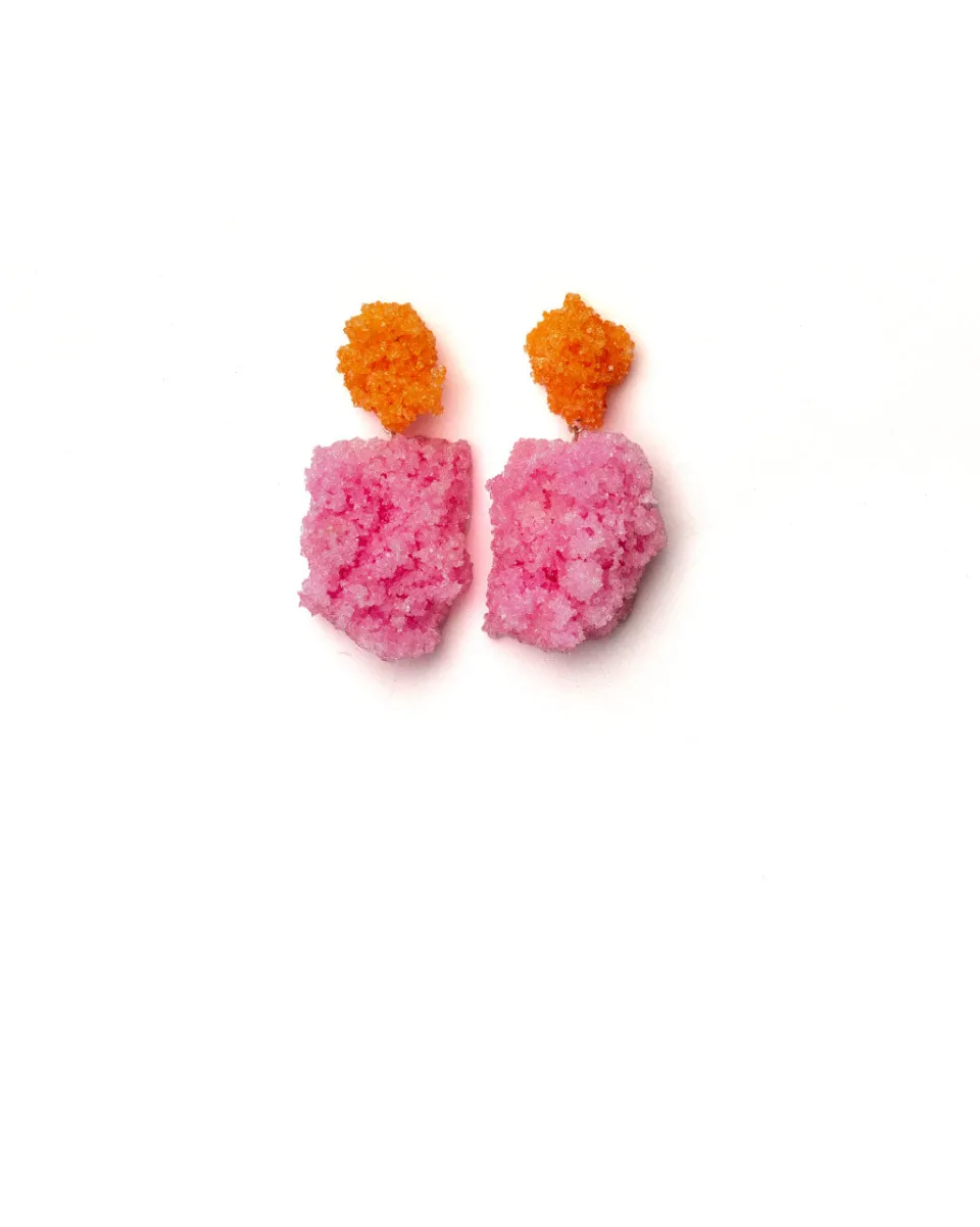 TA-DAAN Double Sugar Earrings - Pink and orange