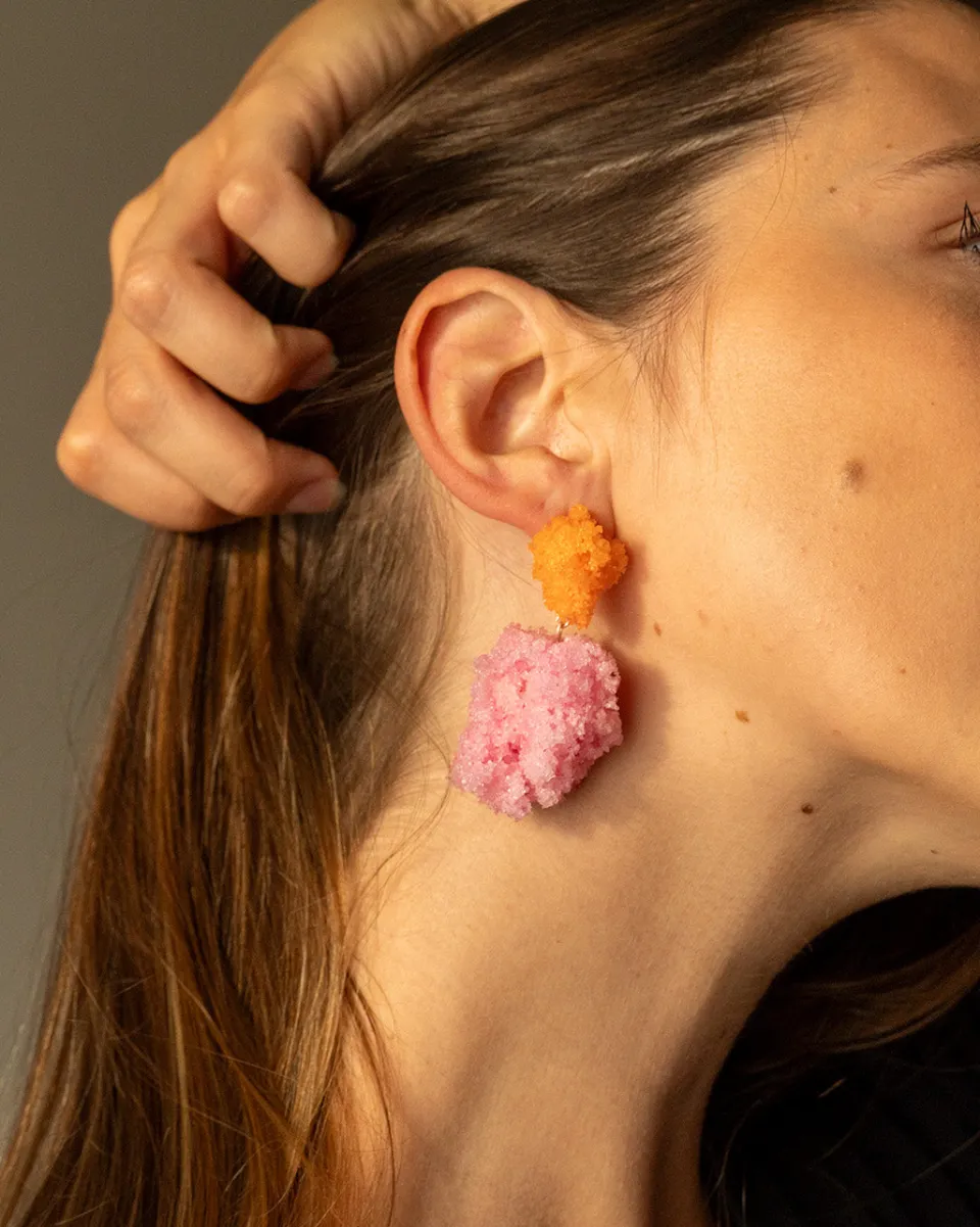TA-DAAN Double Sugar Earrings - Pink and orange