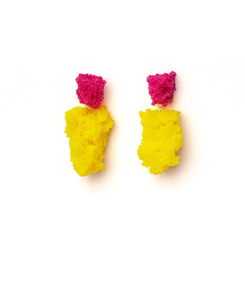TA-DAAN Double Sugar Earrings - Pink and yellow