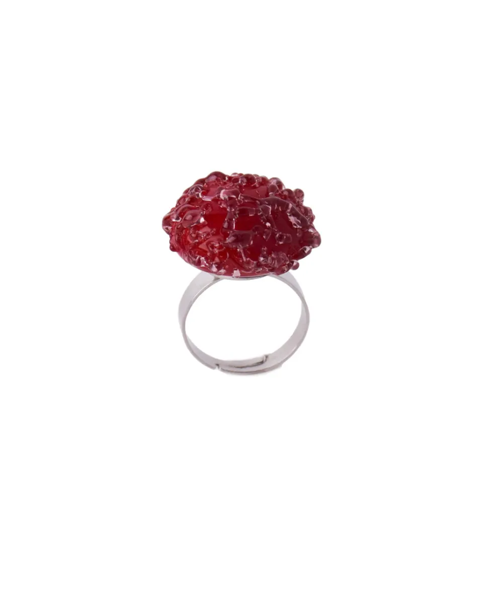 TA-DAAN Ember Red Jellyfish Glass Ring