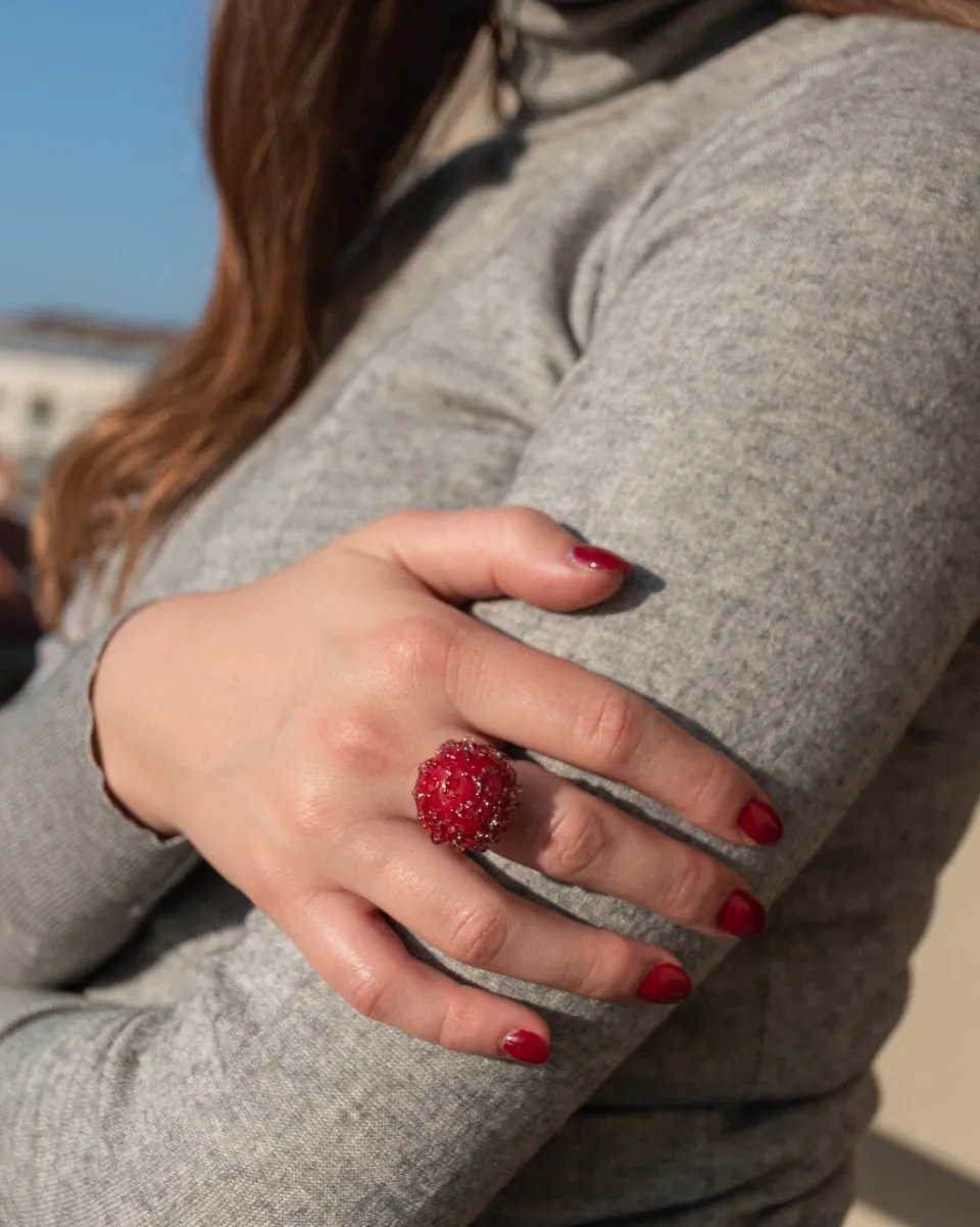 TA-DAAN Ember Red Jellyfish Glass Ring