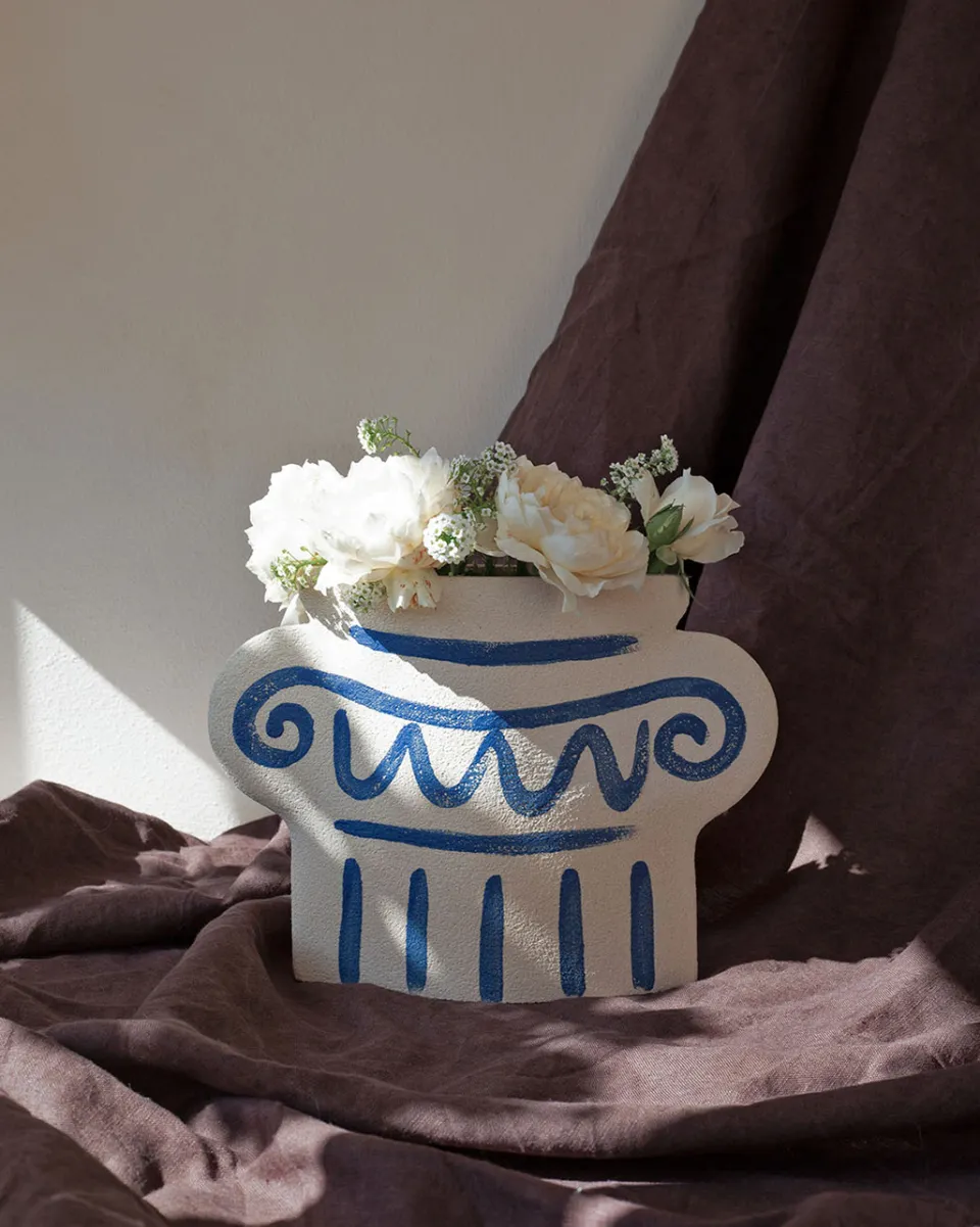 TA-DAAN Greek Column' Ceramic Illustrated Vase