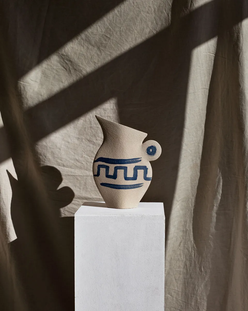 TA-DAAN ‘Greek Pitcher’ Ceramic Illustrated Vase