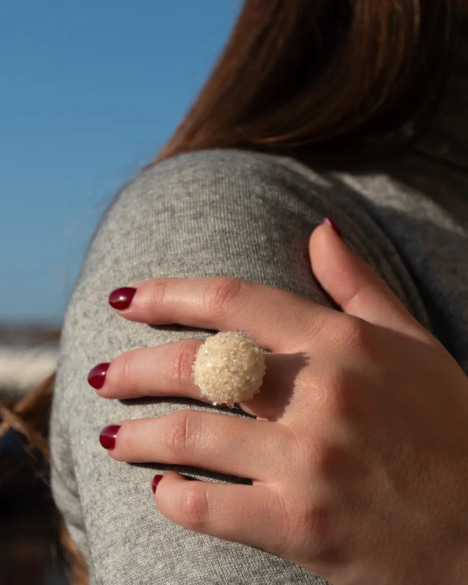 TA-DAAN Ivory Jellyfish Glass Ring
