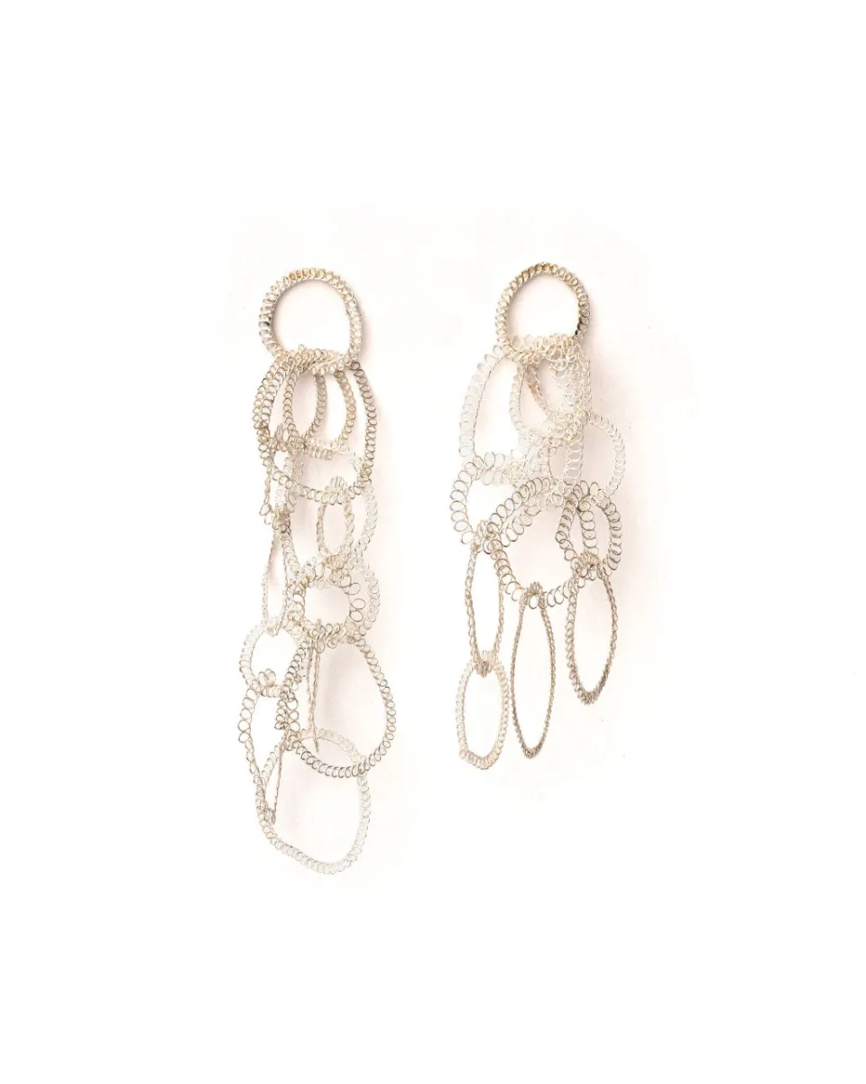 TA-DAAN Long Chain Silver Filigree Earrings