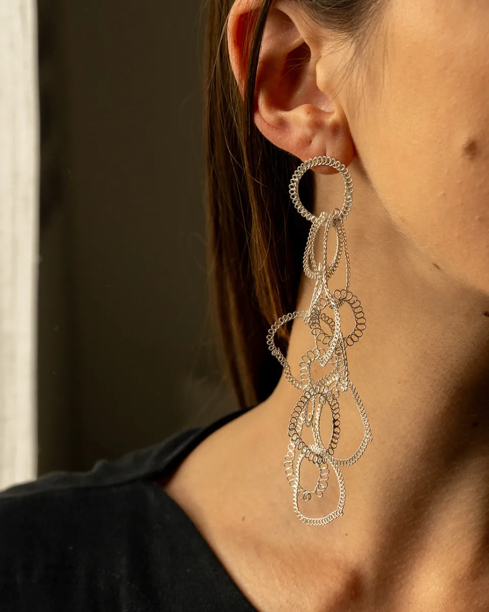 TA-DAAN Long Chain Silver Filigree Earrings