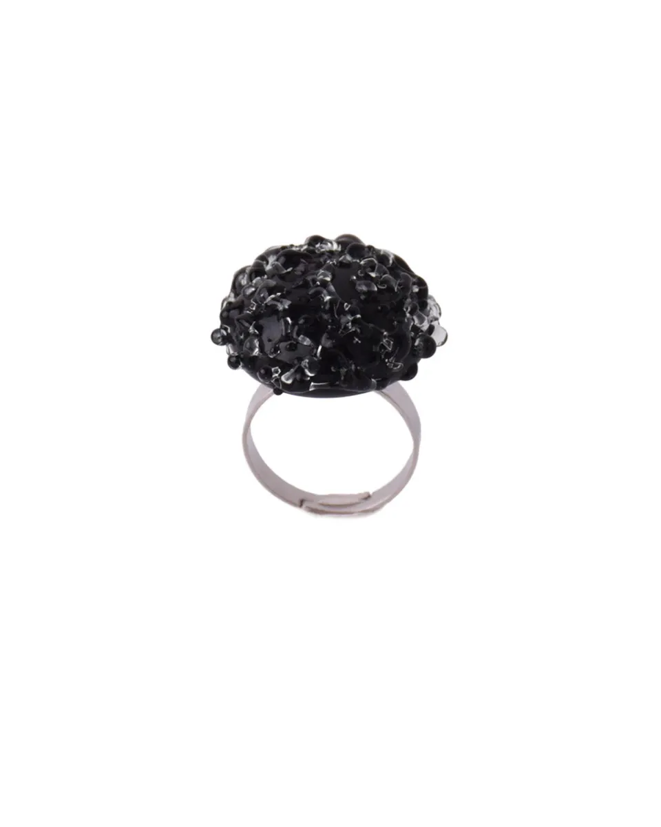 TA-DAAN Midnight Black Jellyfish Glass Ring