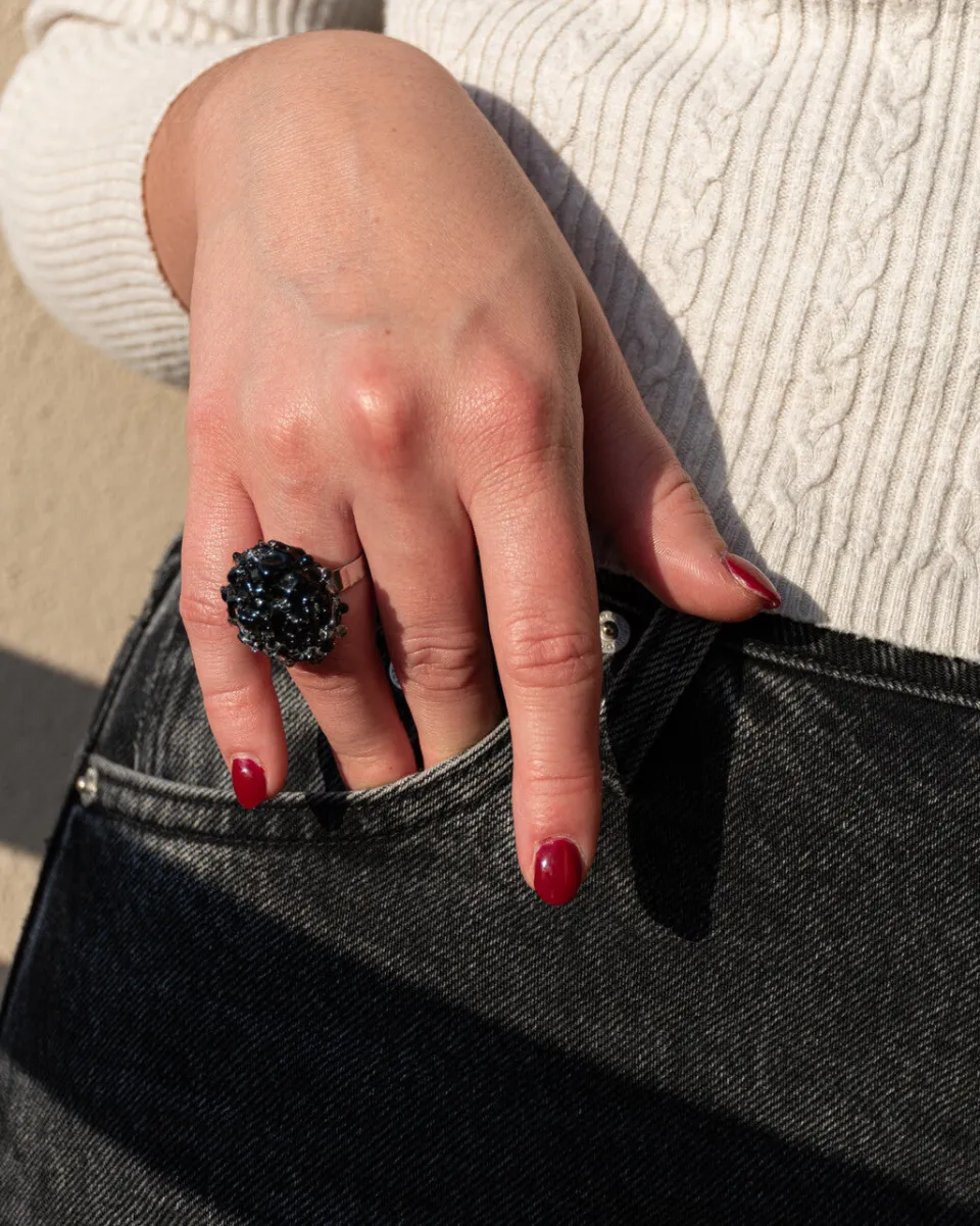 TA-DAAN Midnight Black Jellyfish Glass Ring