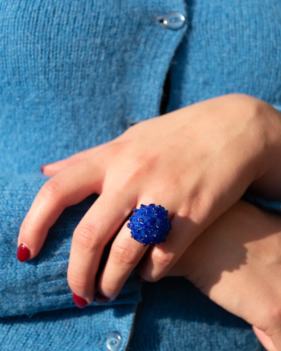 TA-DAAN Ocean Blue Jellyfish Glass Ring
