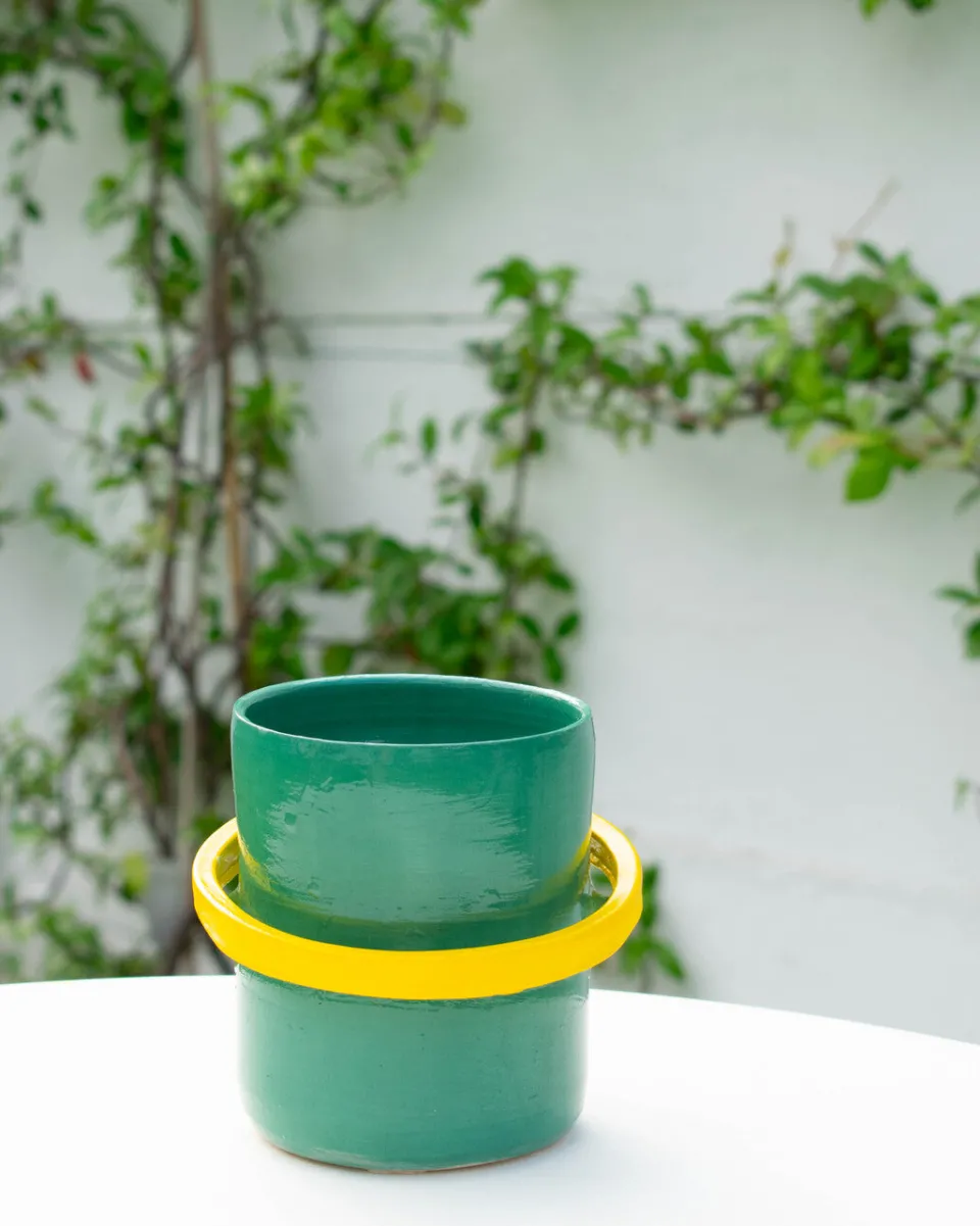 TA-DAAN Paduang vase - Hunter green & yellow