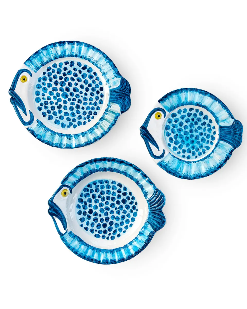 TA-DAAN Pampelonne blue dotted fish tableset - 3 piece plate set