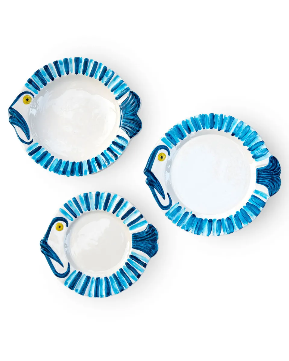 TA-DAAN Pampelonne blue striped fish tableset - 3 piece plate set