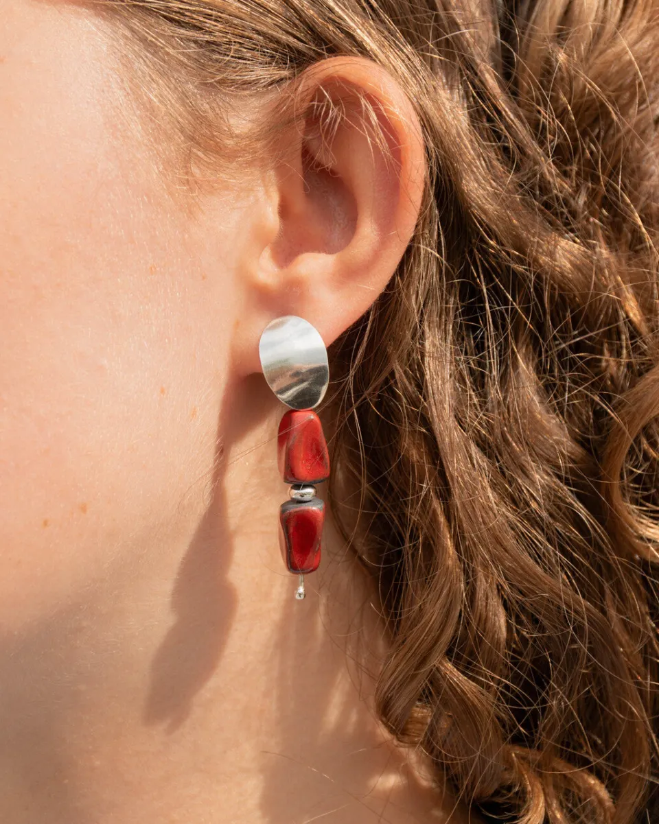 TA-DAAN Totem Porcelain and Silver Earrings